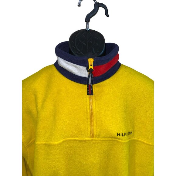 Vintage 90’s Y2K Tommy Hilfiger Yellow Fleece Pullover Jacket Men’s Size Large - Picture 6 of 9